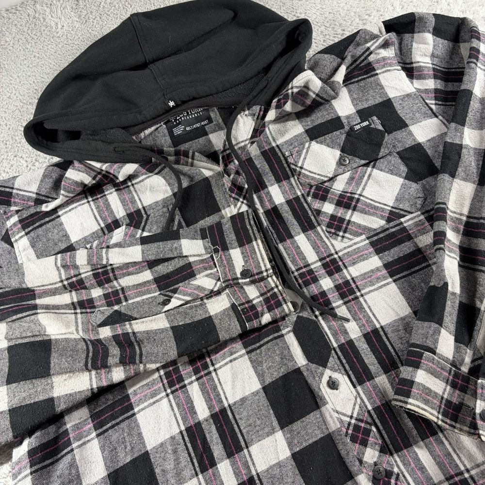 Zoo York Hooded Flannel Shirt Mens 4XLT Button Up Plaid Big Tall Black Street